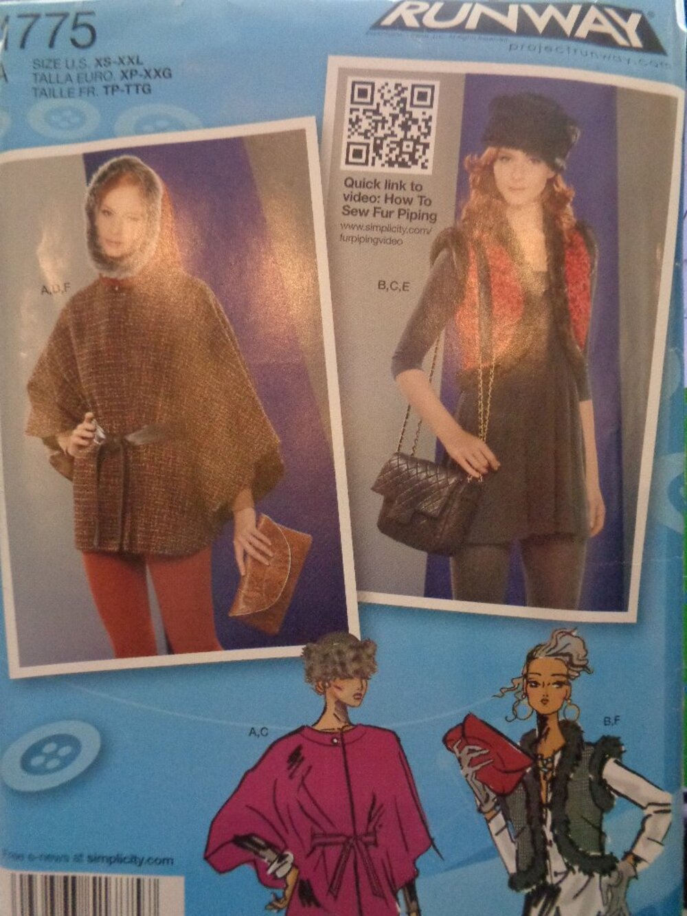 Simplicity Sewing Pattern 1775 Misses' Cape Vest Hat Hood Bag Clutch XS-XXL